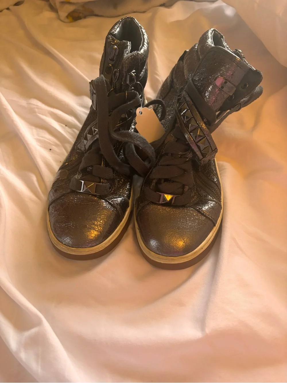 Michael Kors Metallic Charcoal High-Top Sneakers with Stud Accents